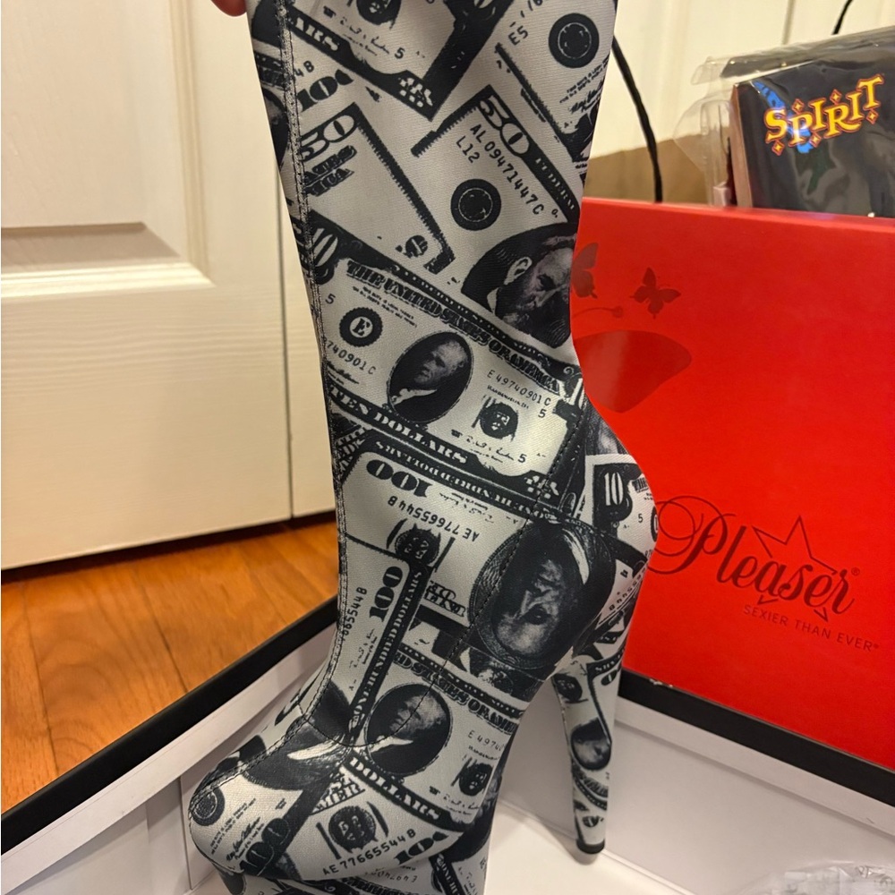 Pleaser Money Print Platform Boots NEW!